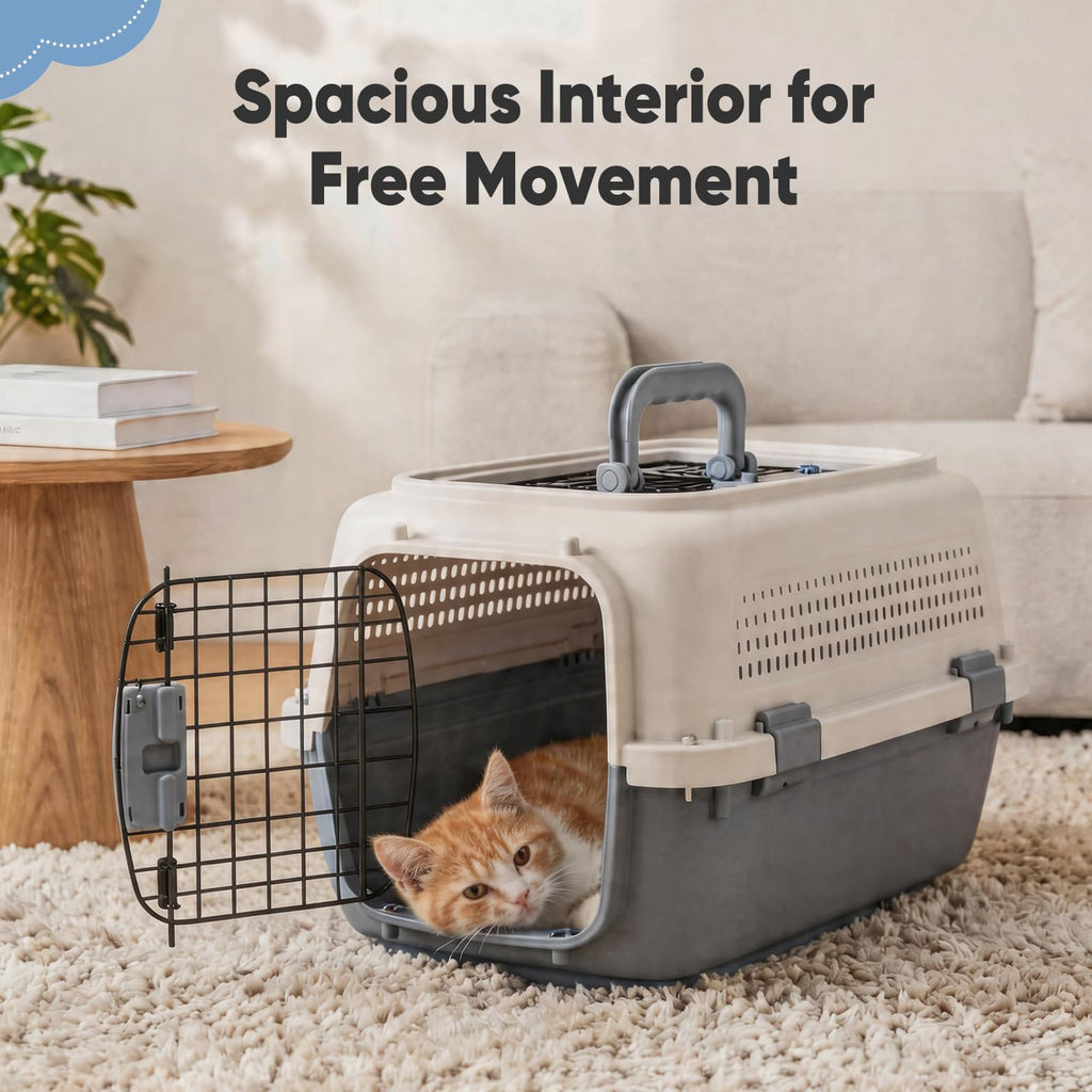 Sided Pet Carrier For Small Dogs & Cats, Airline Approved Travel Crate With Enhanced Security Latches, Front & Top Load Wire Door, Food Bowl For Traveling, Hiking, Camping