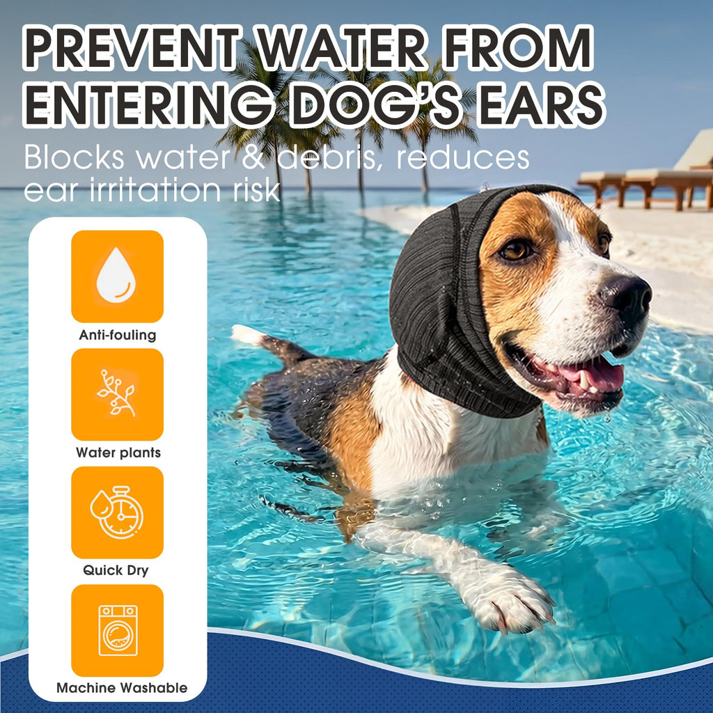 Soft Dog Ear Cover For Loud Noises,Thunderstorm&Fireworks-Dog Ear Wrap Hematoma For Ears Surgery Recovery Prevent Shaking, Scratching-Dogs Head Cover For Bathing, Grooming, Rainy Walks,Swimming