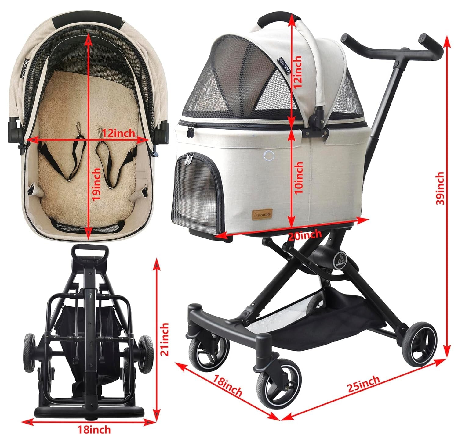 3 in 1 Pet Stroller Dog Cat Travel System Detachable Carrier Foldable 30lb
