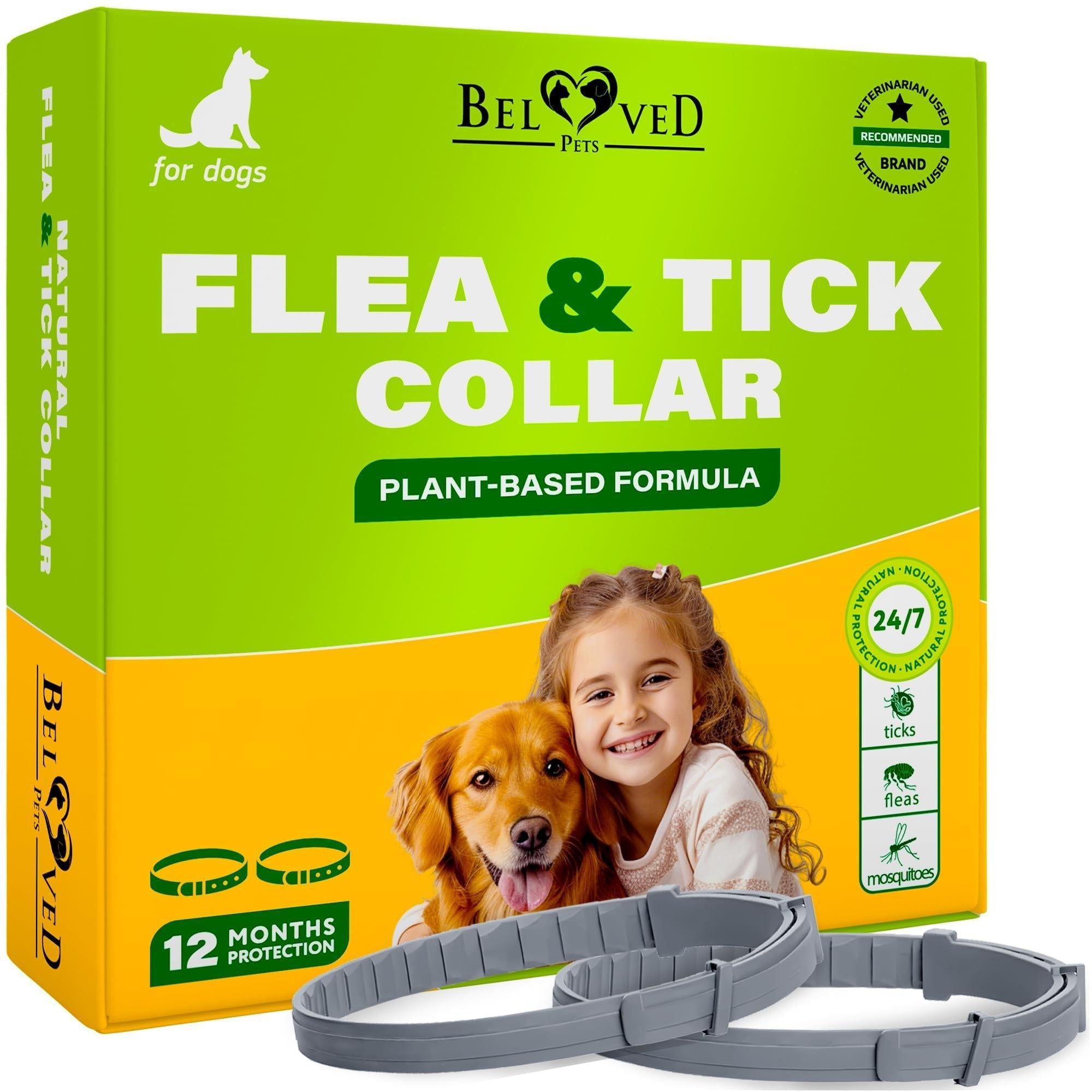 Flea & Tick Collar for Dogs 6-Month Protection Essential Oil 2 Count