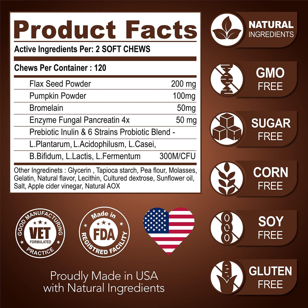 Probiotics for Dogs 120 Chews Stool Softener High Fiber