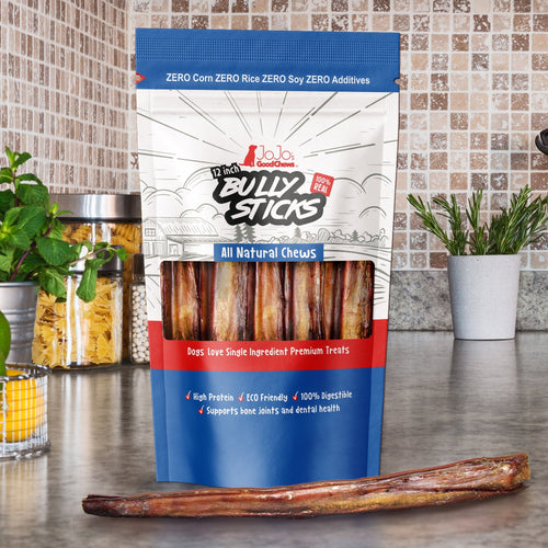 All-Natural Beef Bully Stick Dog Treats, Single Ingredient Dog Chews – 12-Inch Jumbo (2-Pack)