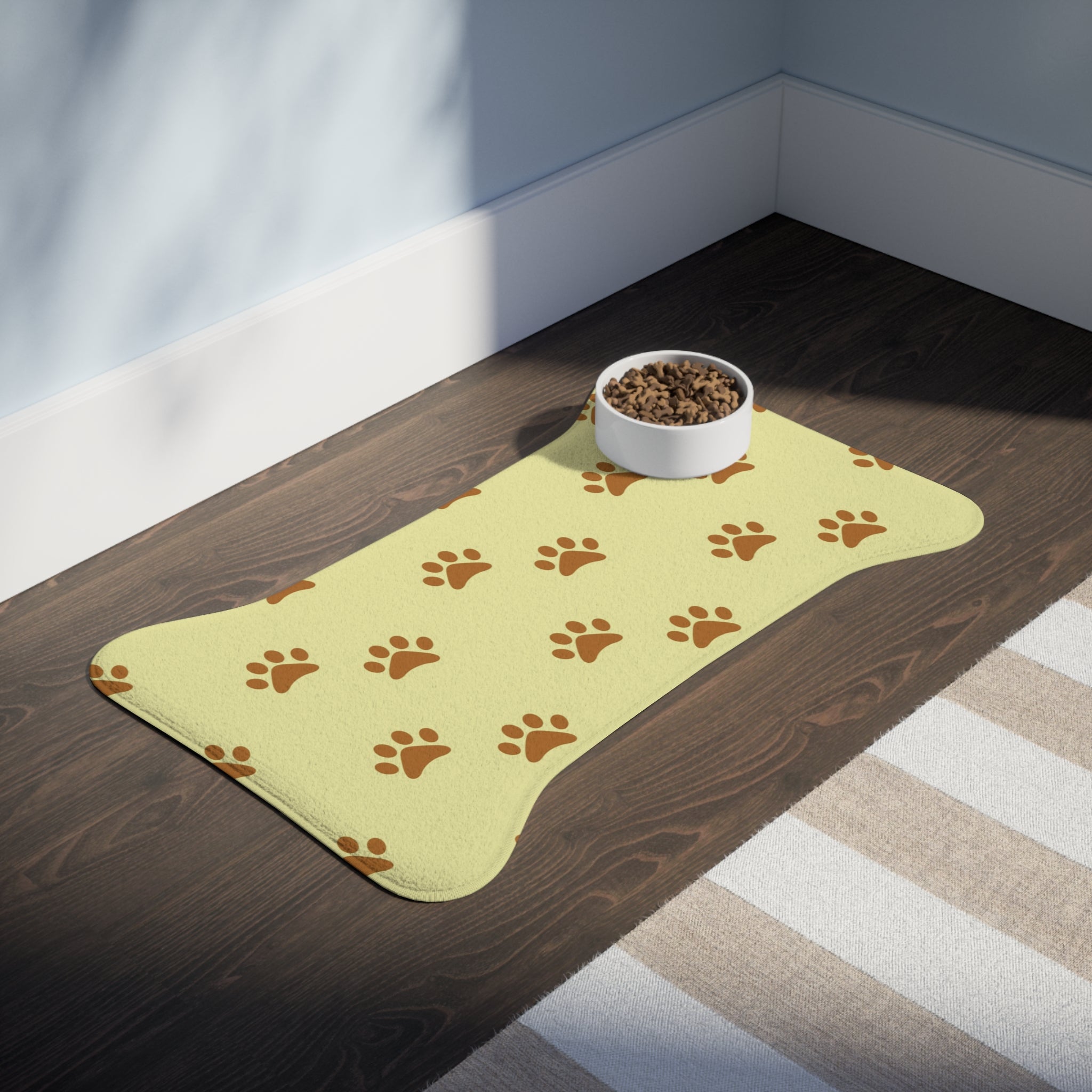Golden Pawprints on Buttercream Sky - Pet Feeding Mat, pet mat, non-slip mat, cute pet mat