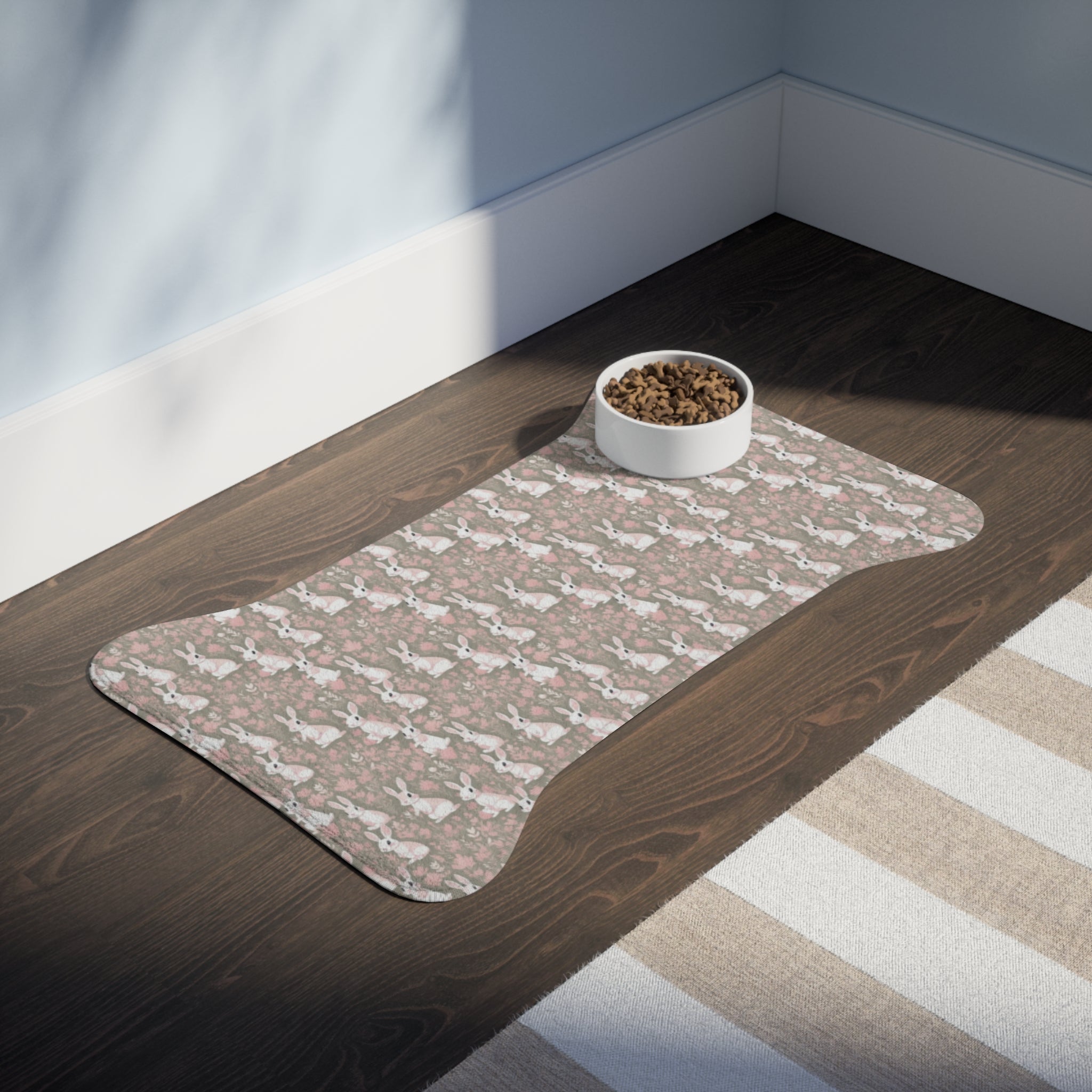Blushing Meadow Bunny Parade Pattern - Pet Feeding Mat, pet mat, non-slip pet mat, cute pet mat