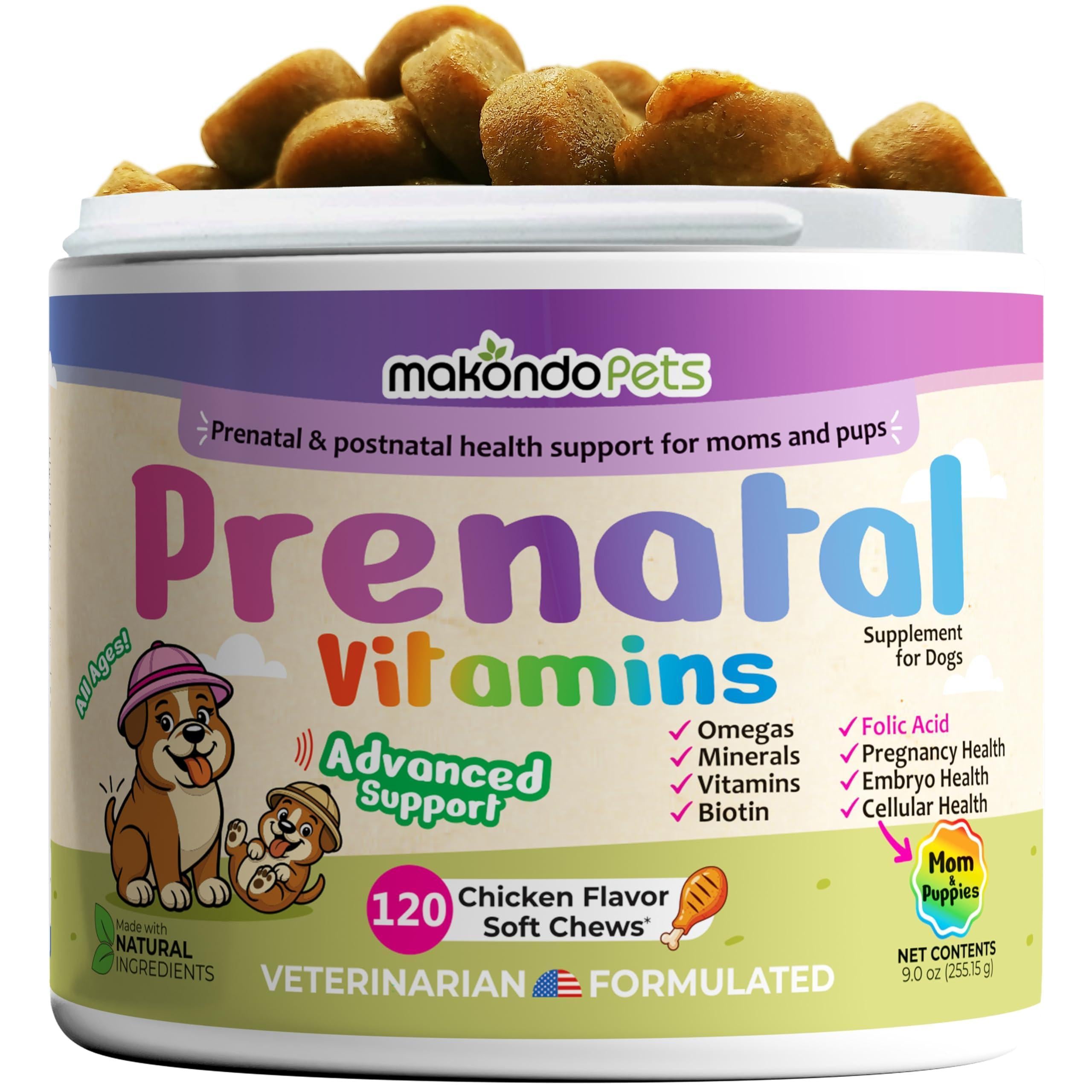 Dog Prenatal Vitamins 120 Soft Chews Folic Acid Zinc B-Complex DHA & EPA