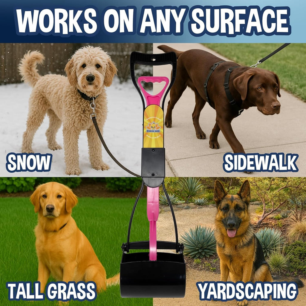Dog Pooper Scooper Kit with Waste Bags & Holder Long Handle Cleanup Set