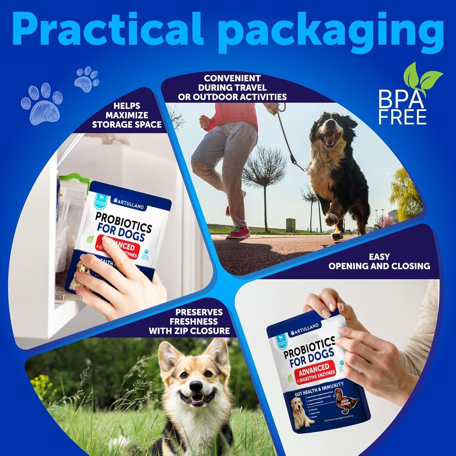 Probiotics for Dogs 70 Chews Duck Flavor Gut Health & Prebiotics
