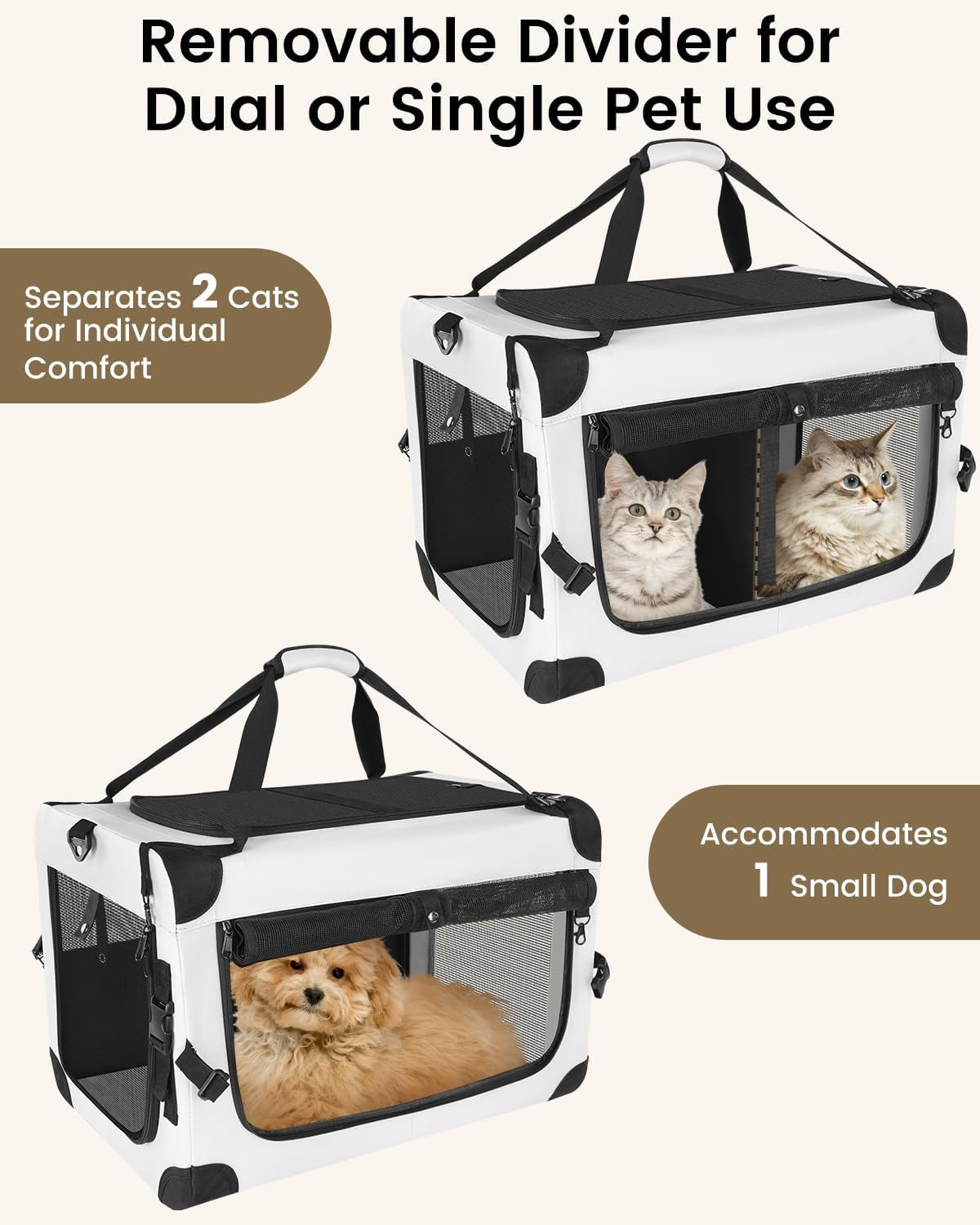 Large Cat Carrier for 2 Cats Soft Sided Travel Crate Up to 55lbs