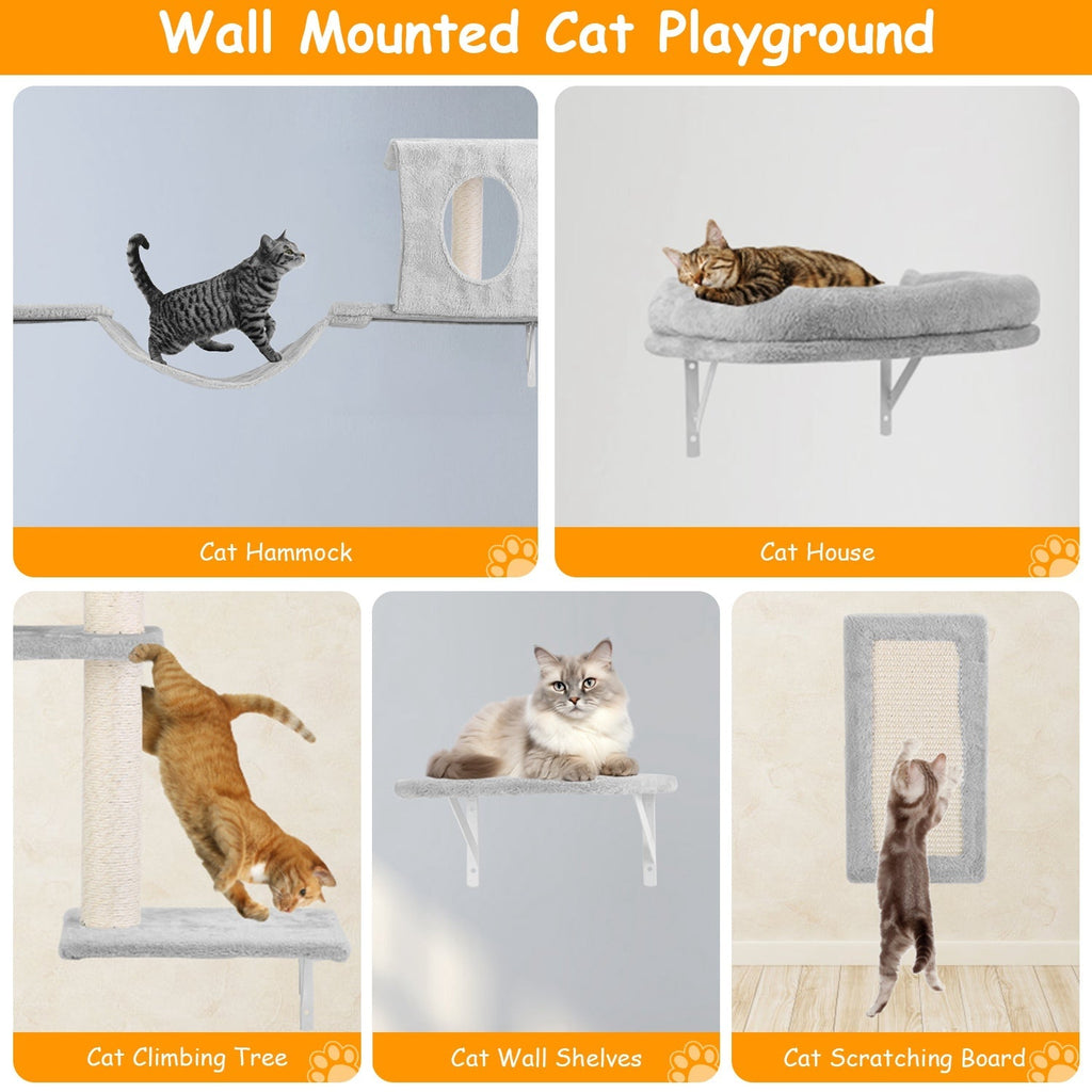 6-Piece Cat Wall Shelves Set – Shelves, Houses & Scratching Post