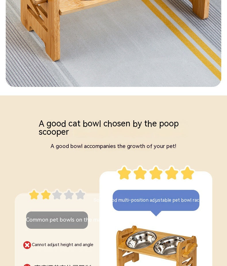 Pet Cat Food Double Bowl Bracket Stainless Steel Dining Trolley
