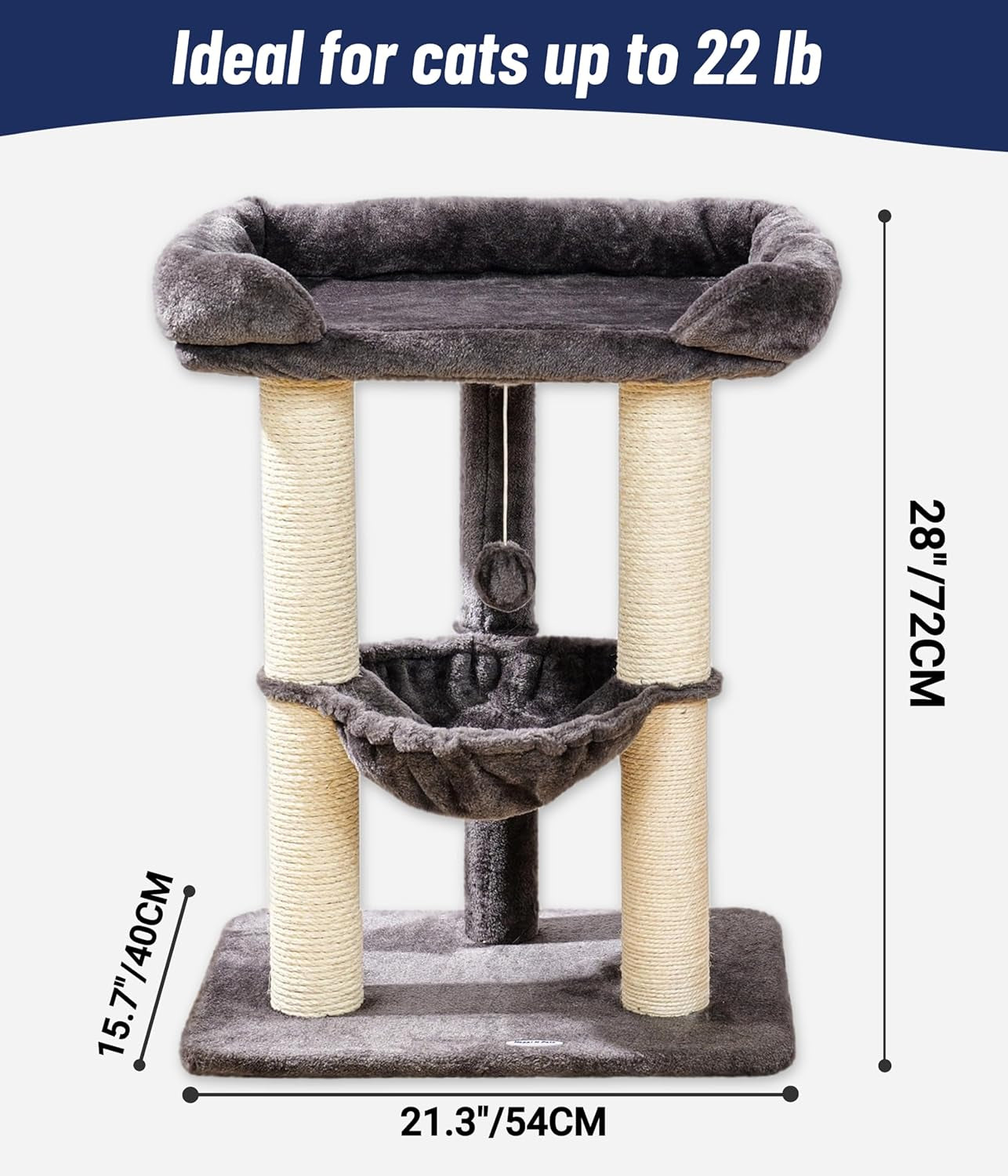 28-Inch Cat Tree for Large Cats | Window Perch, Hammock & Scratching Post