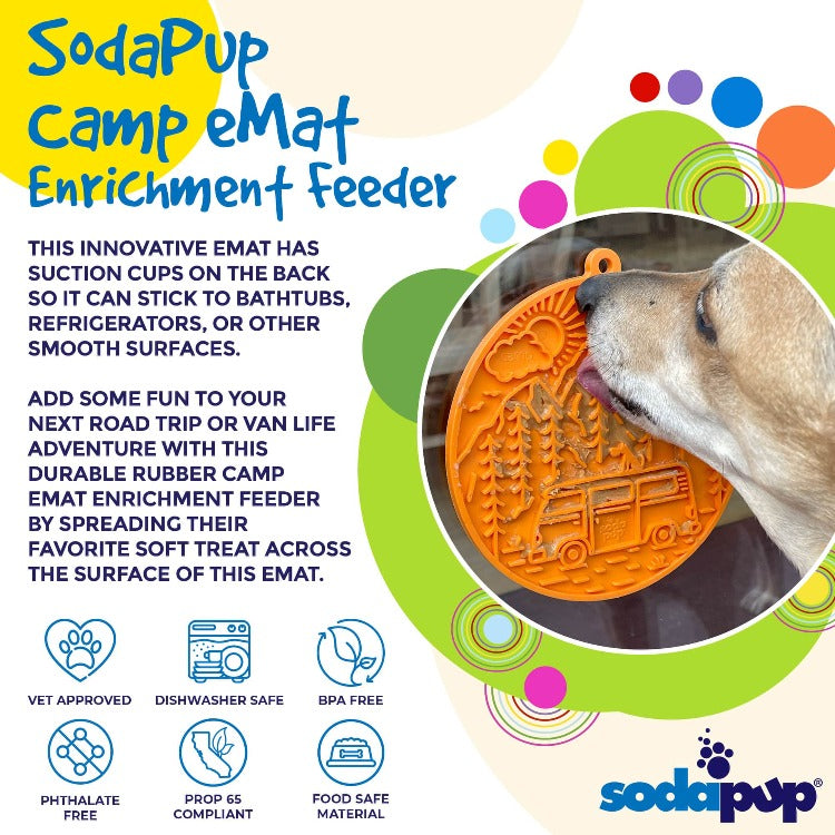 Camp eMat - Enrichment Lick Mat For Dogs and Cats - Silicone with Suction Cups | Retro Van Design | USA Made