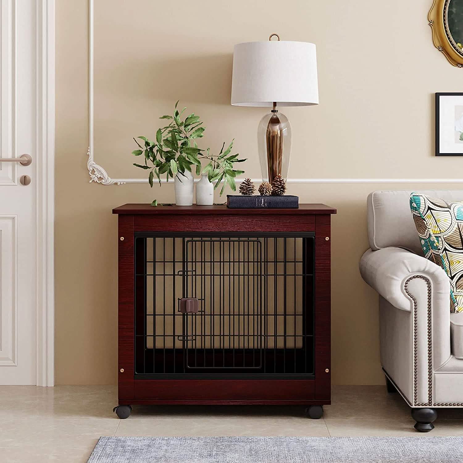 31-Inch Furniture Style Pet Dog Crate Cage with Wooden Structure