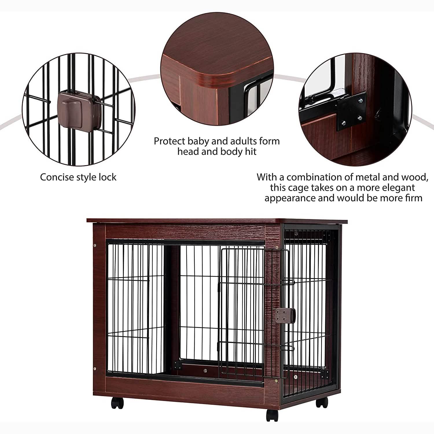 31-Inch Furniture Style Pet Dog Crate Cage with Wooden Structure