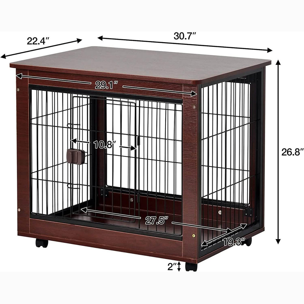 31-Inch Furniture Style Pet Dog Crate Cage with Wooden Structure