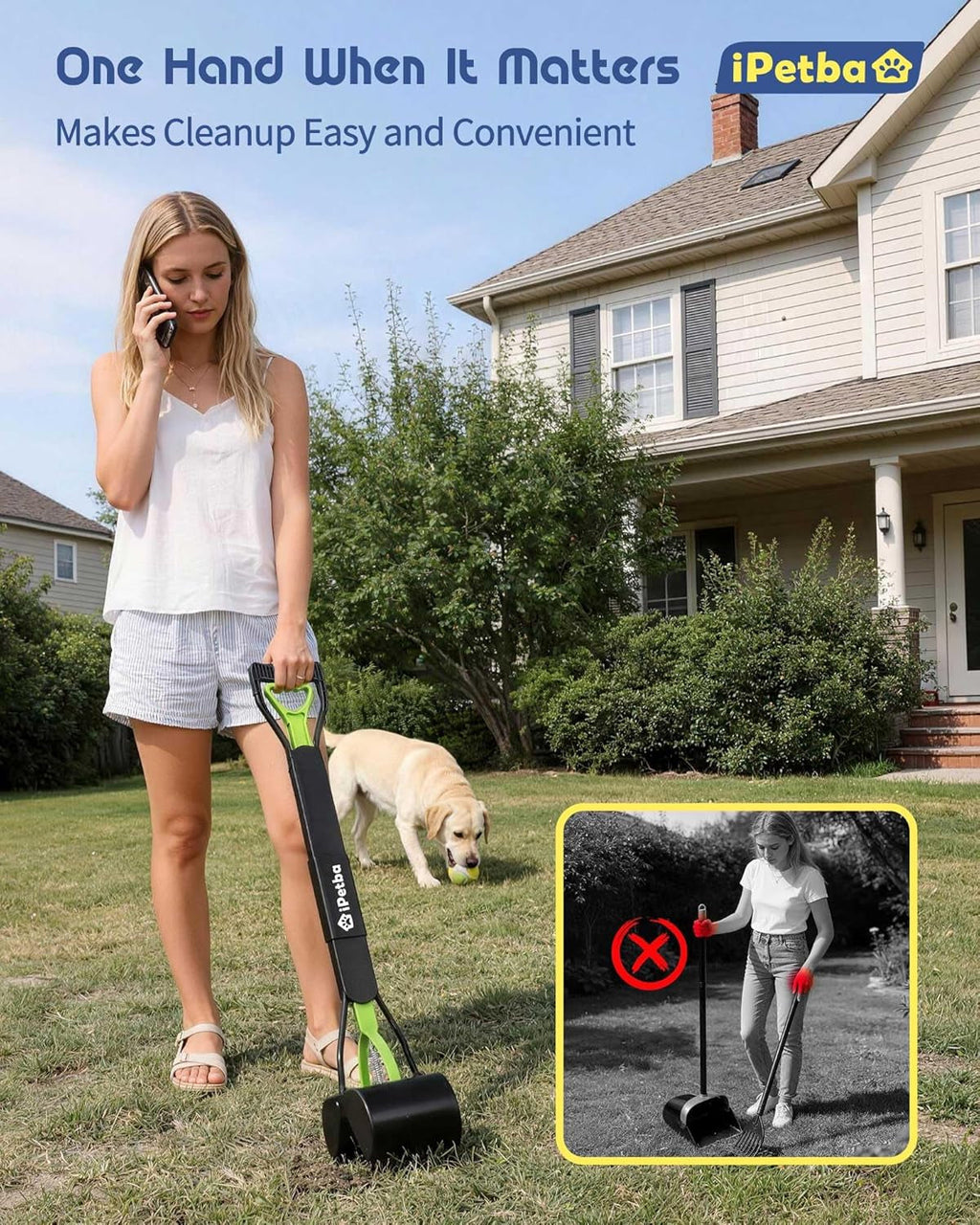 32 Inch Long Handle Pooper Scooper for Large Dogs Heavy Duty Foldable
