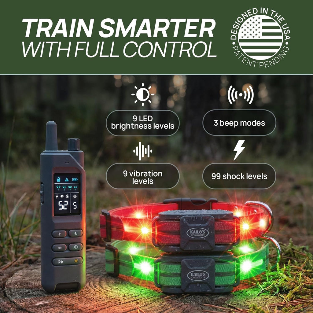 Dog Training Collar for 2 Dogs — 360° LED Lights, 4200FT Range, Waterproof
