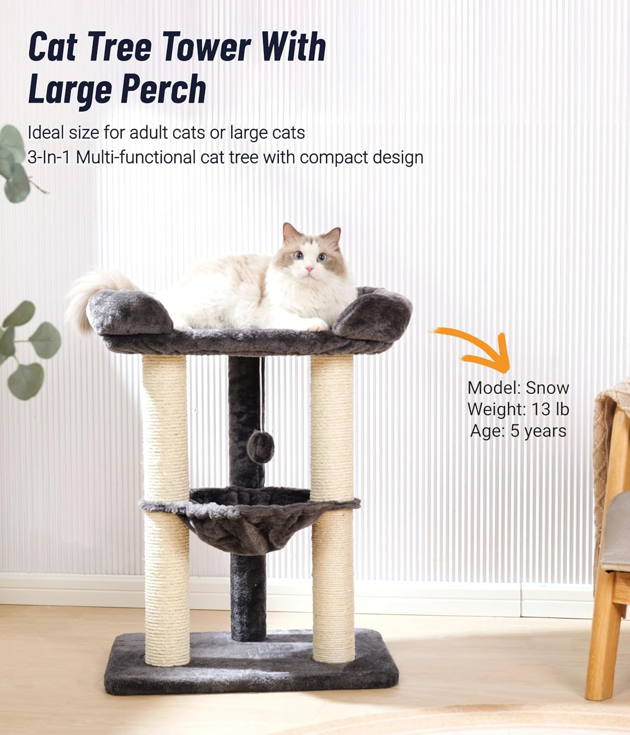 28-Inch Cat Tree for Large Cats | Window Perch, Hammock & Scratching Post