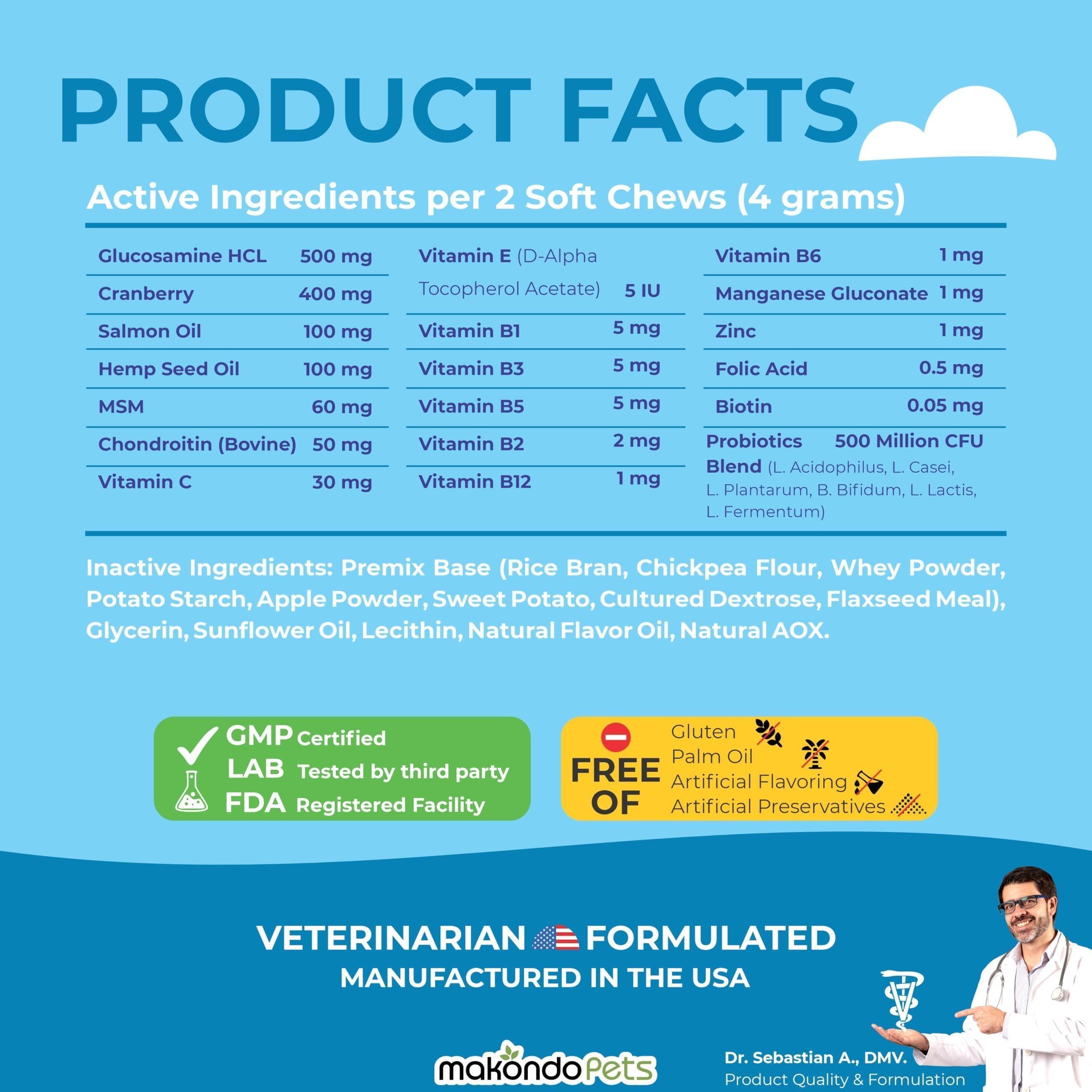 Dog Multivitamin 12-in-1 120 Soft Chews Glucosamine Probiotics & Cranberry