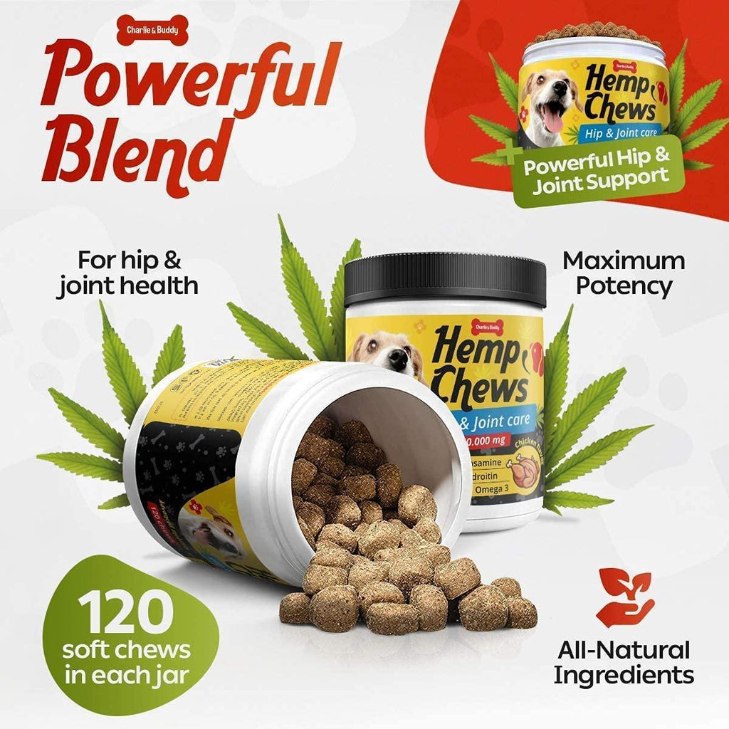 Hemp Hip & Joint Supplement for Dogs 120 Count Glucosamine