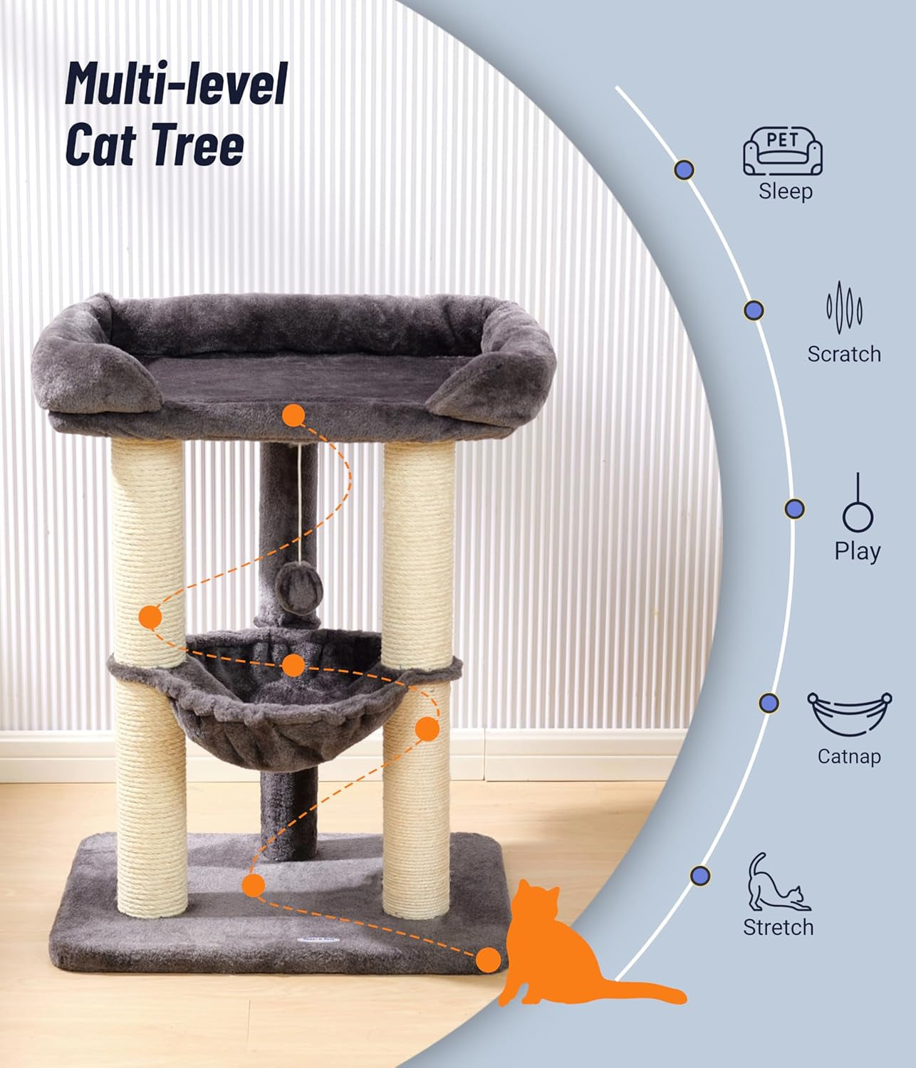 28-Inch Cat Tree for Large Cats | Window Perch, Hammock & Scratching Post