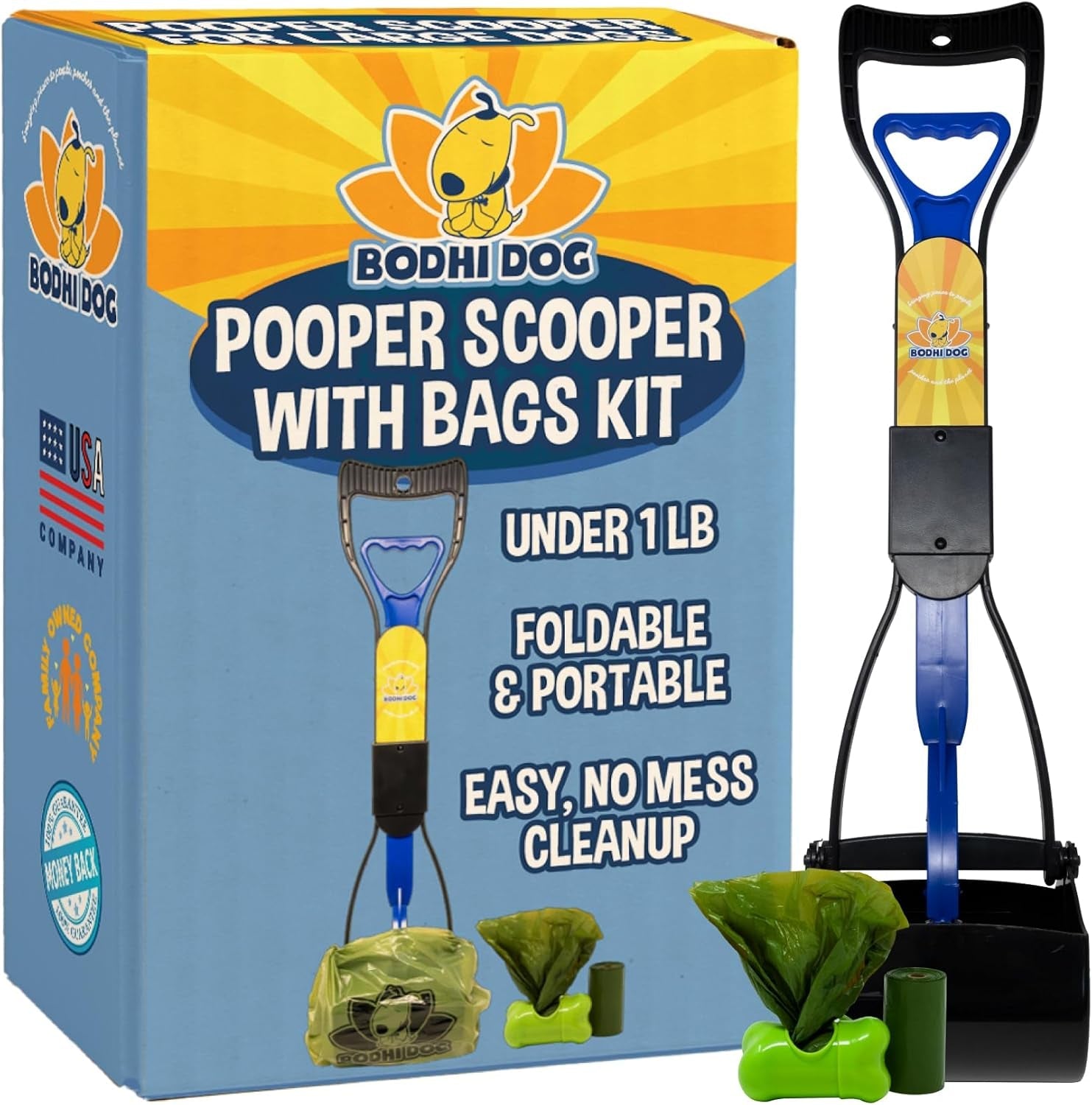 Dog Pooper Scooper Kit with Waste Bags & Holder Long Handle Cleanup Set