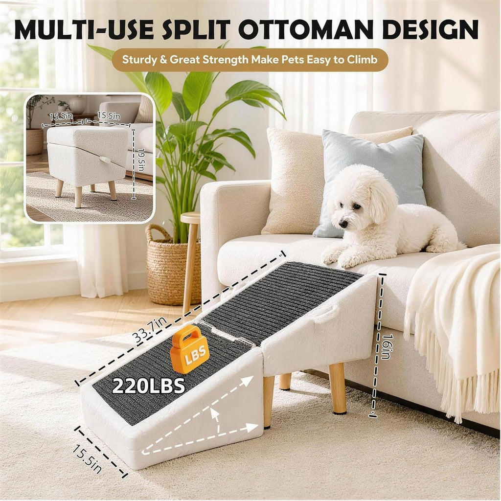 16in Dog Ramp Stairs Foldable Wooden Pet Ramp Ottoman for Couch Bed