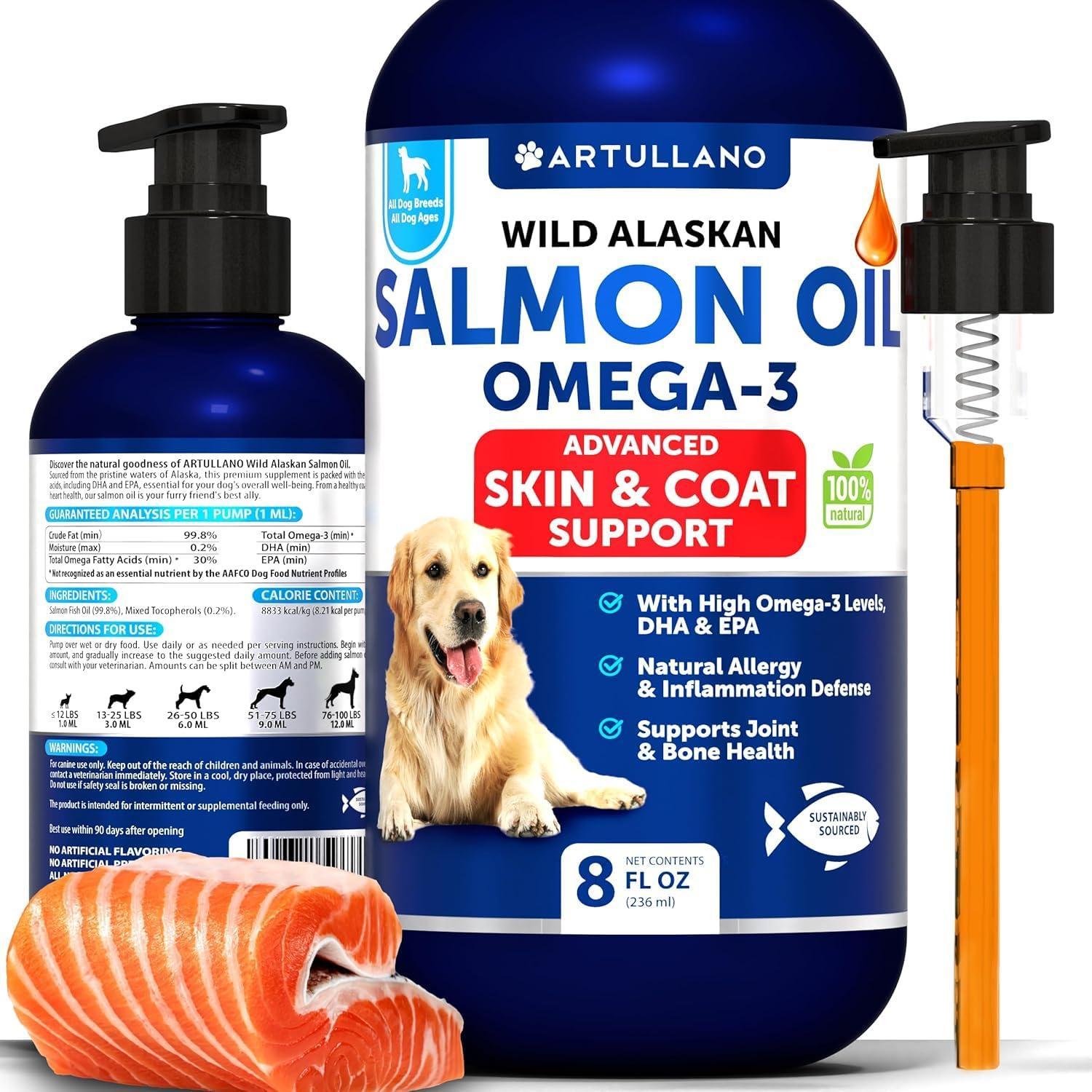 Salmon Oil for Dogs 8 fl oz Omega-3 Wild Alaskan EPA