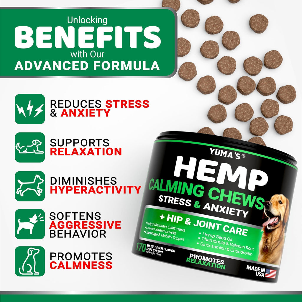 Hemp Calming Chews for Dogs 170 Count Anxiety Relief Beef Flavor