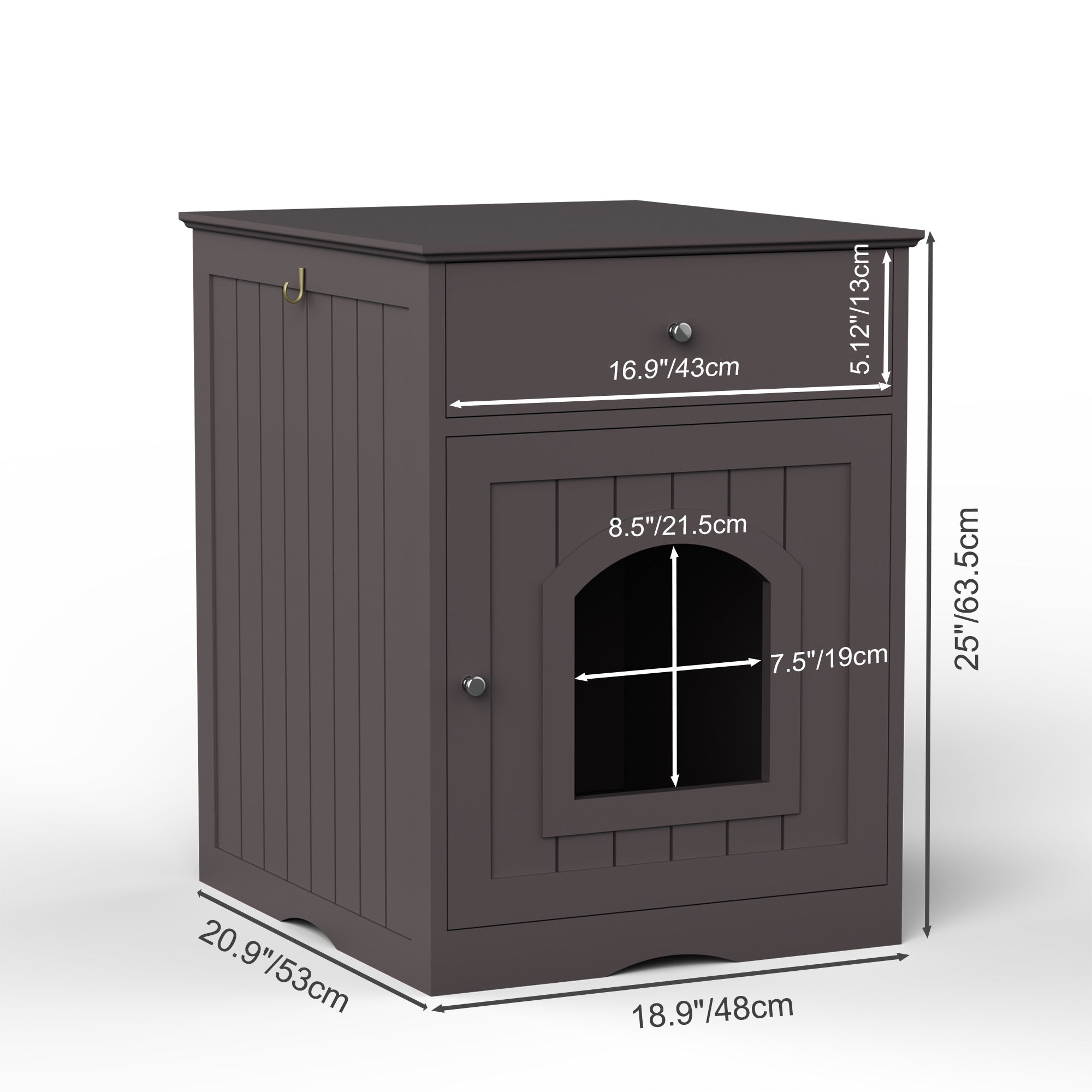 Wooden Pet House Cat Litter Box Enclosure with Drawer, Side Table, Indoor Pet Crate, Cat Home Nightstand (Brown)