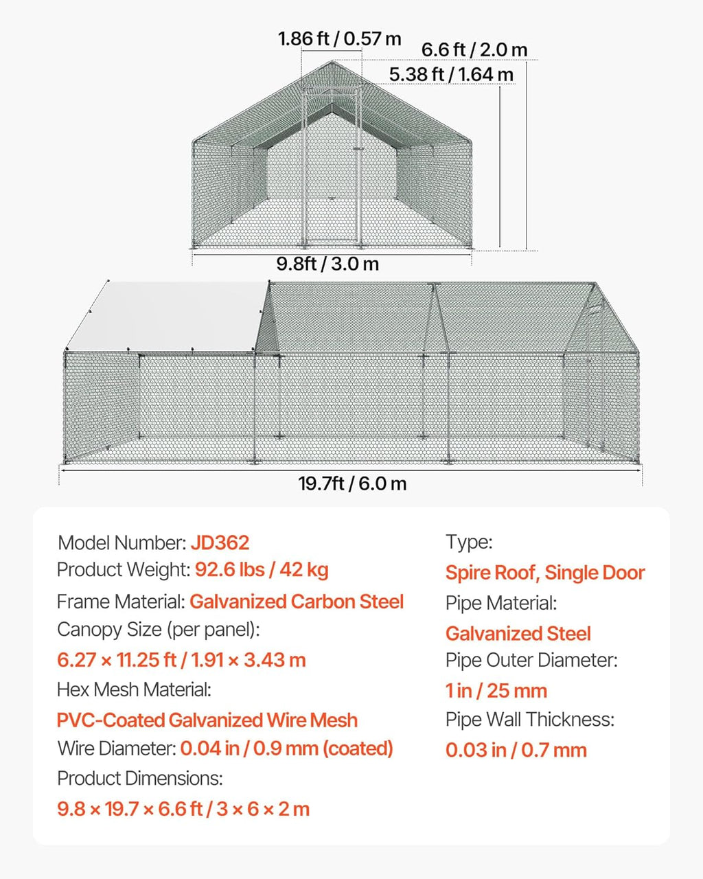 VEVOR Large Metal Chicken Coop, Walk-in Poultry Cage With Waterproof Cover, Outdoor Hen House For Chicken Duck Rabbit Farm
