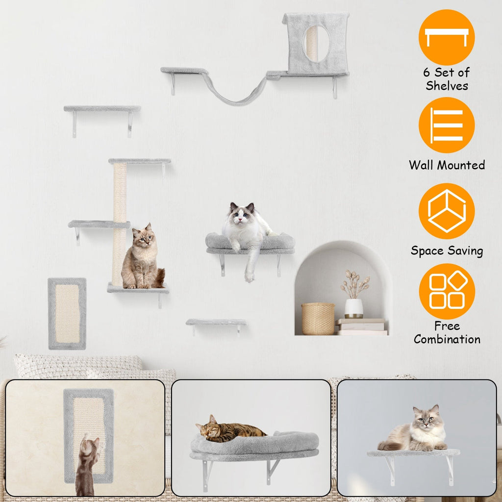 6-Piece Cat Wall Shelves Set – Shelves, Houses & Scratching Post