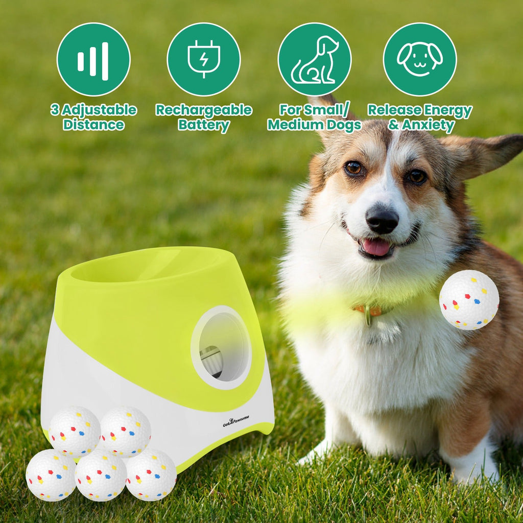 Automatic Dog Ball Launcher Rechargeable Interactive Pet Ball Thrower for Small Medium Dogs Interactive Dog Fetch Toy with 3 Adjustable Distance Setti