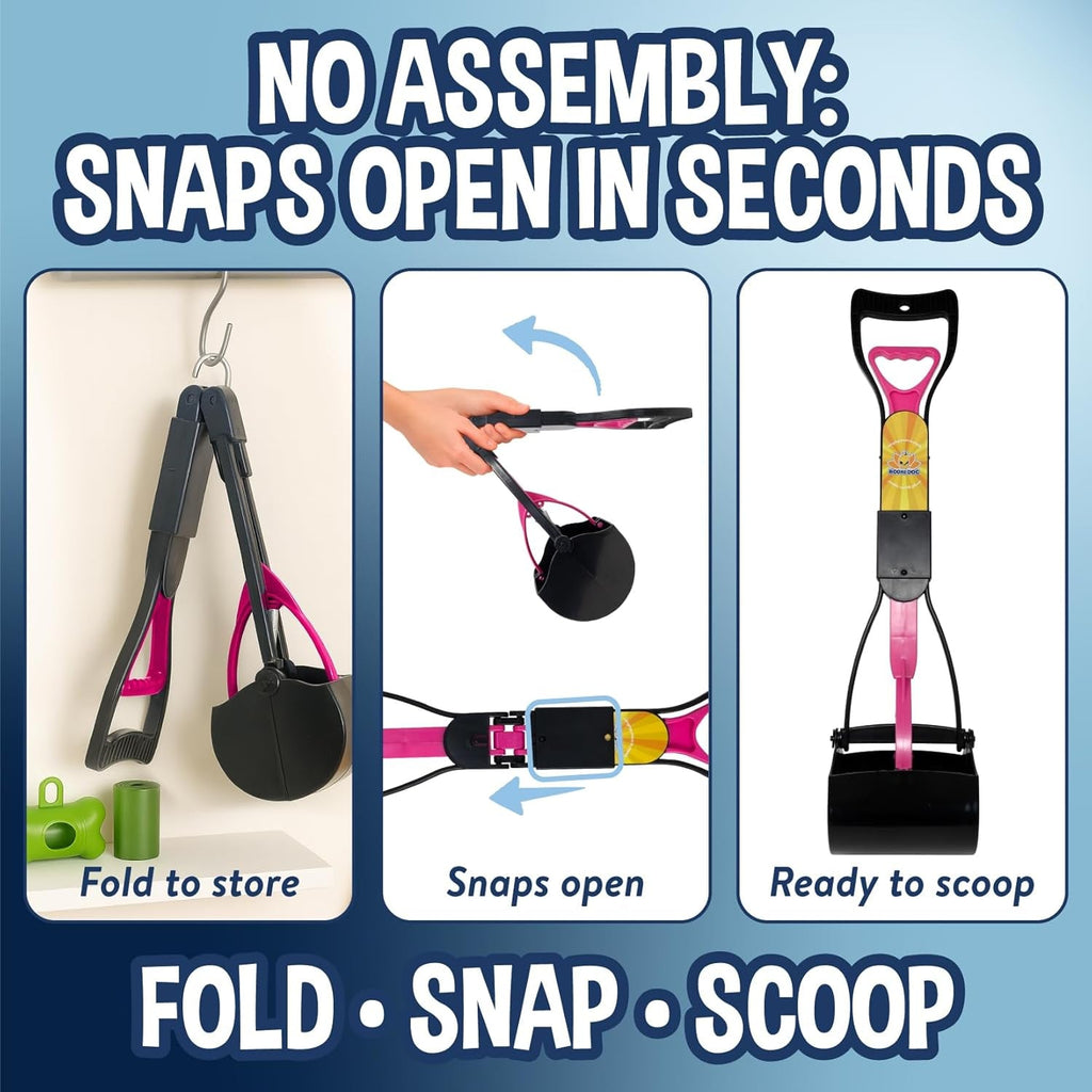 Dog Pooper Scooper Kit with Waste Bags & Holder Long Handle Cleanup Set