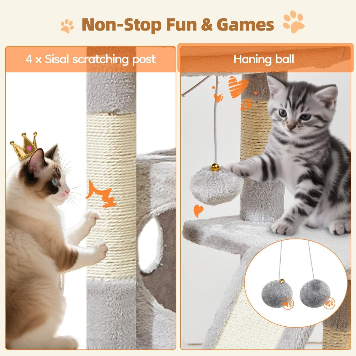 38-Inch Cat Tree for Indoor Cats | Kitten Tower with Condo, Hammock & Perch