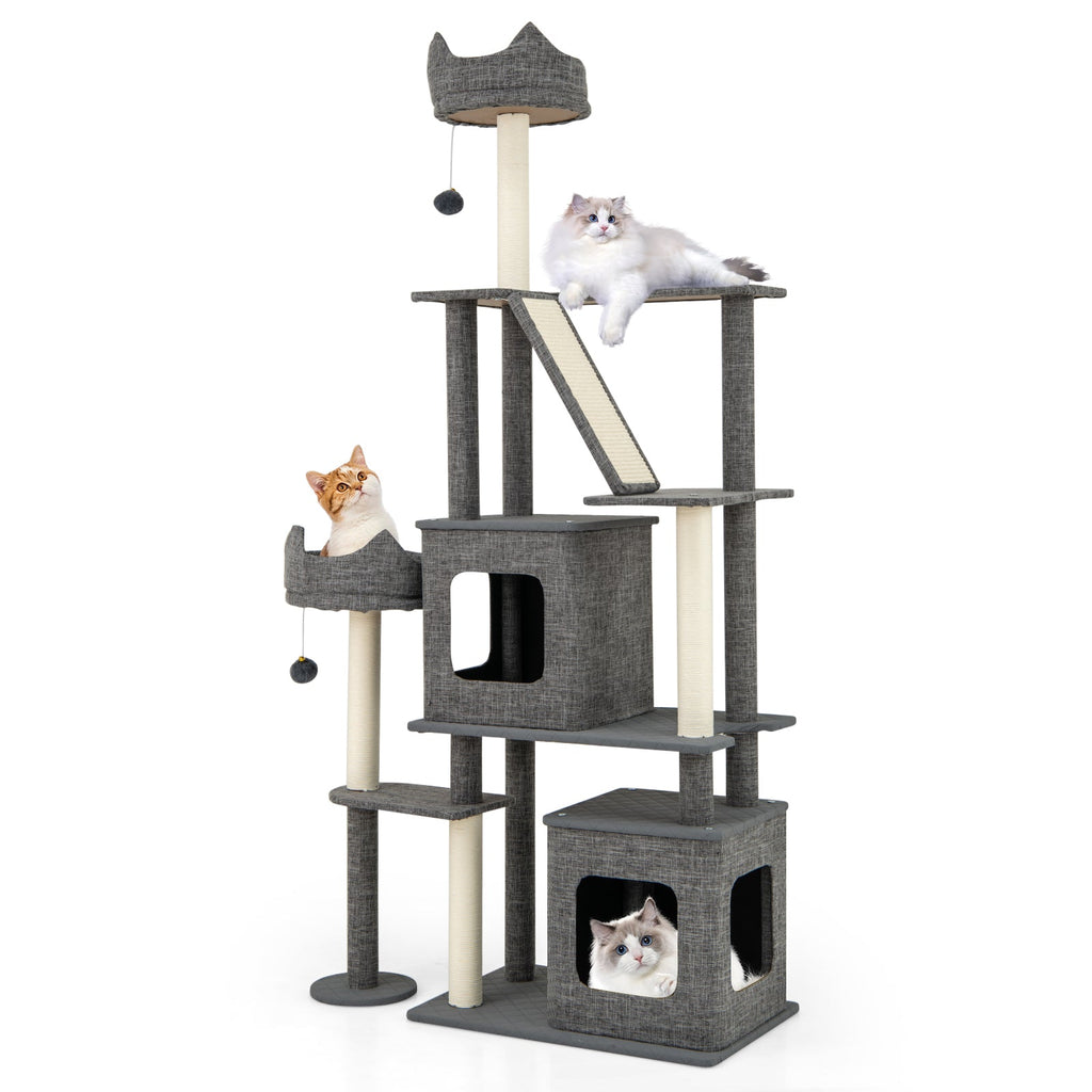 71 Inch Tall Cat Tree Multi-Level Large Cat Tower with Scratching Posts-Grey