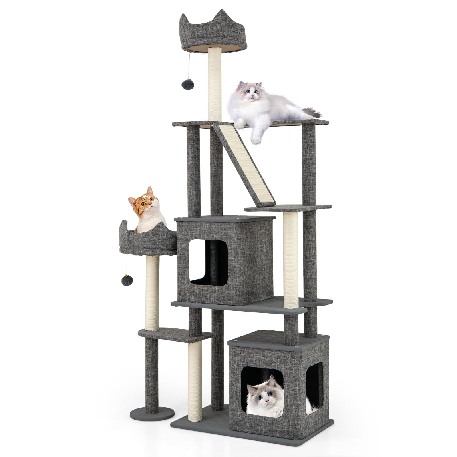 71 Inch Tall Cat Tree Multi-Level Large Cat Tower with Scratching Posts-Grey