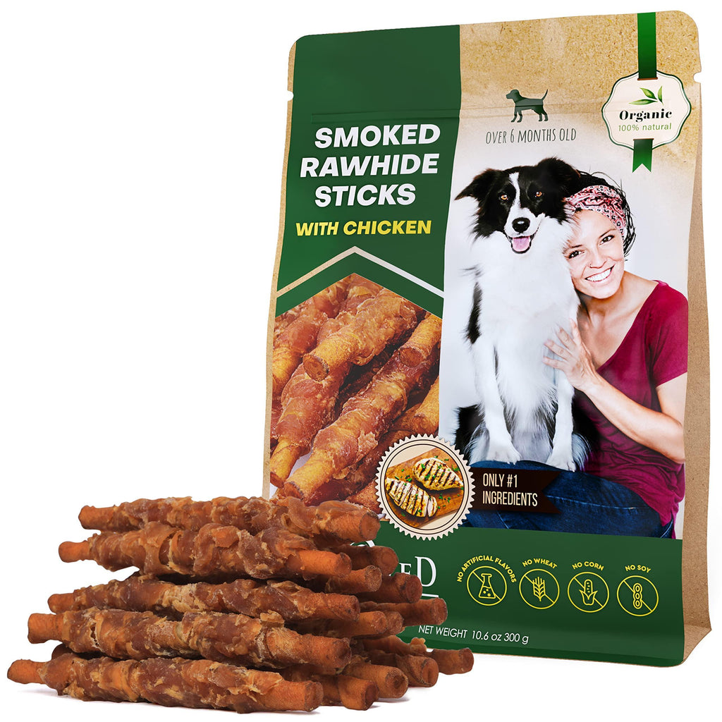 Smoked Rawhide Sticks for Dogs Chicken-Wrapped Grain-Free Chews