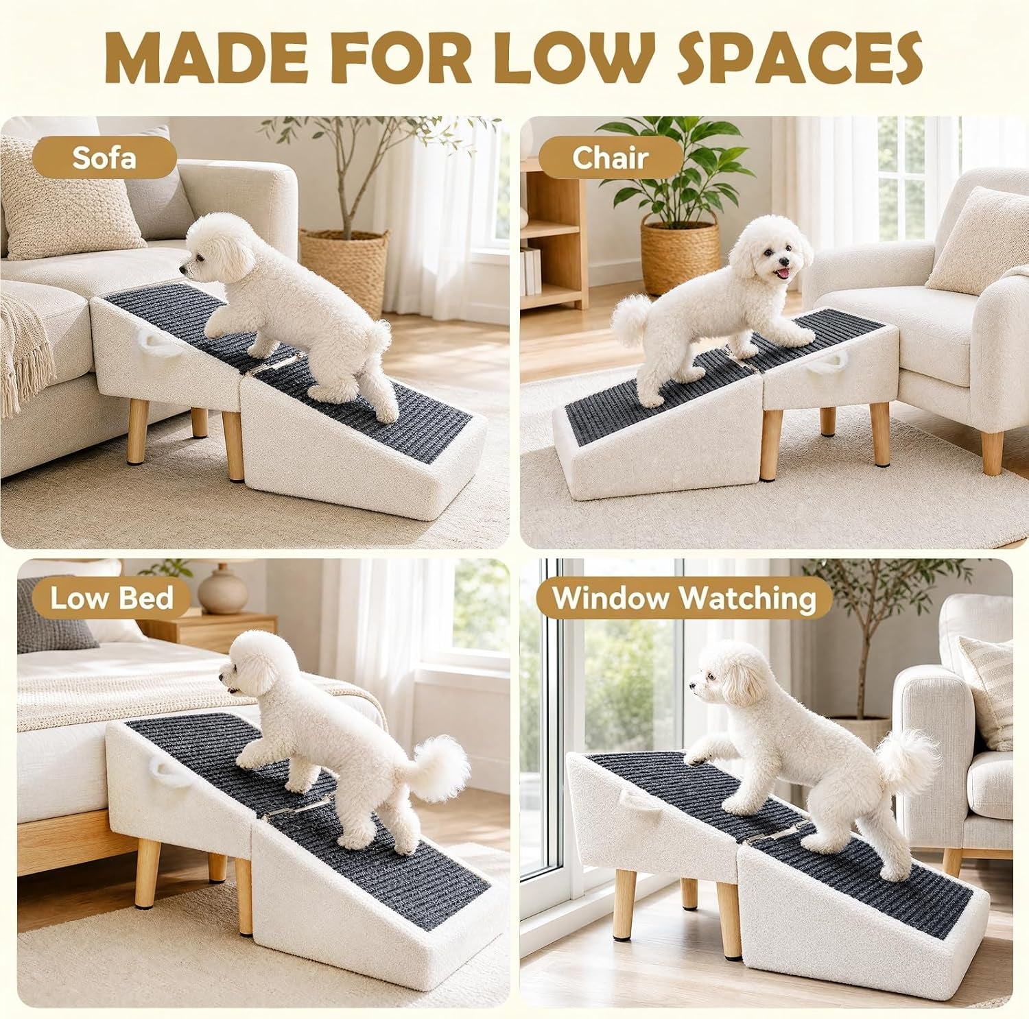 16in Dog Ramp Stairs Foldable Wooden Pet Ramp Ottoman for Couch Bed