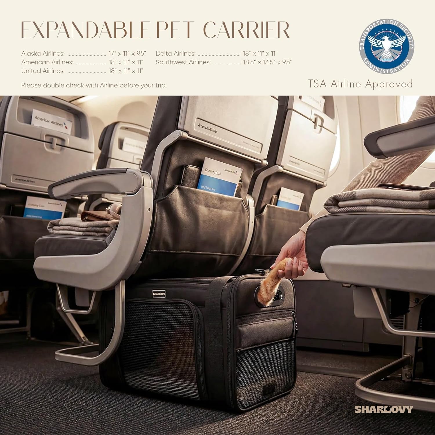 Expandable Pet Carrier Airline Approved Soft Sided Cat Dog Carrier
