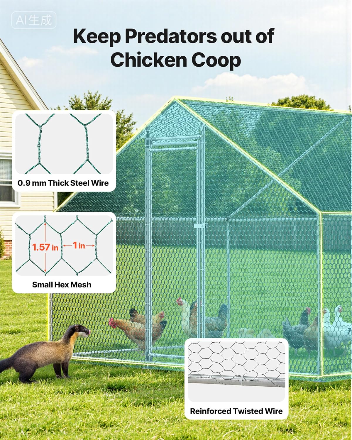 VEVOR Large Metal Chicken Coop, Walk-in Poultry Cage With Waterproof Cover, Outdoor Hen House For Chicken Duck Rabbit Farm