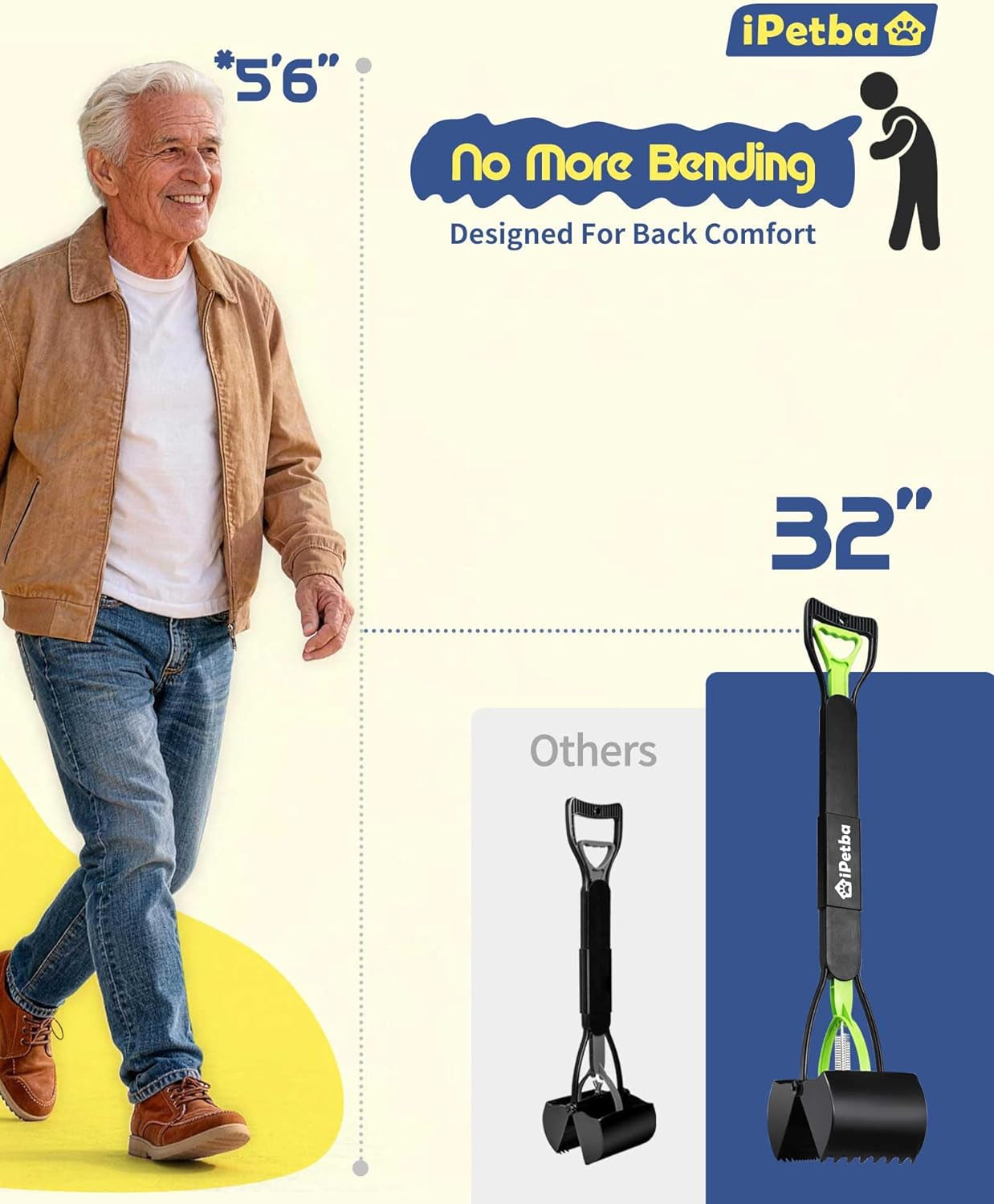 32 Inch Long Handle Pooper Scooper for Large Dogs Heavy Duty Foldable