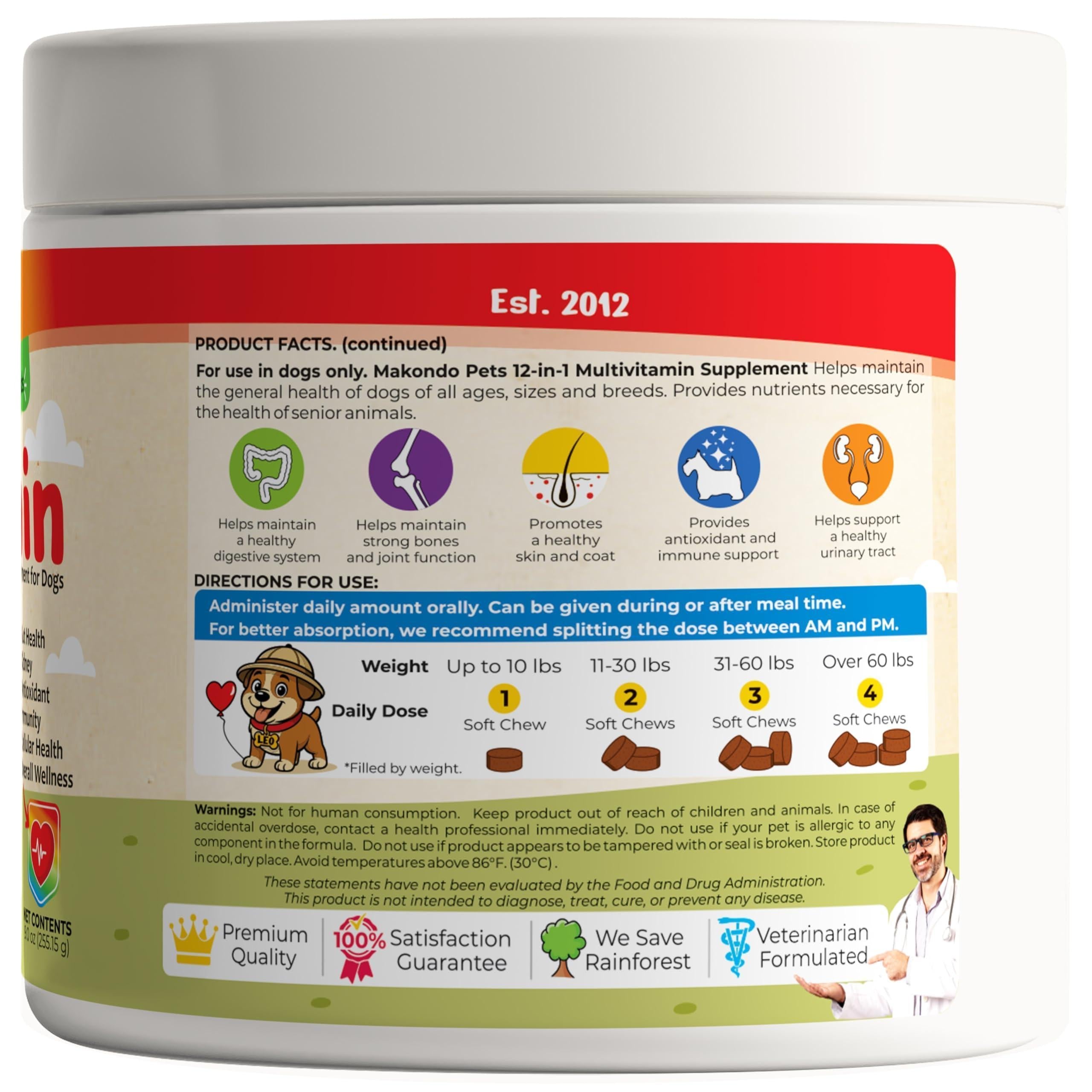 Dog Multivitamin 12-in-1 120 Soft Chews Glucosamine Probiotics & Cranberry