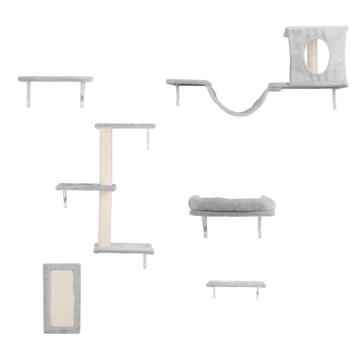 6-Piece Cat Wall Shelves Set – Shelves, Houses & Scratching Post