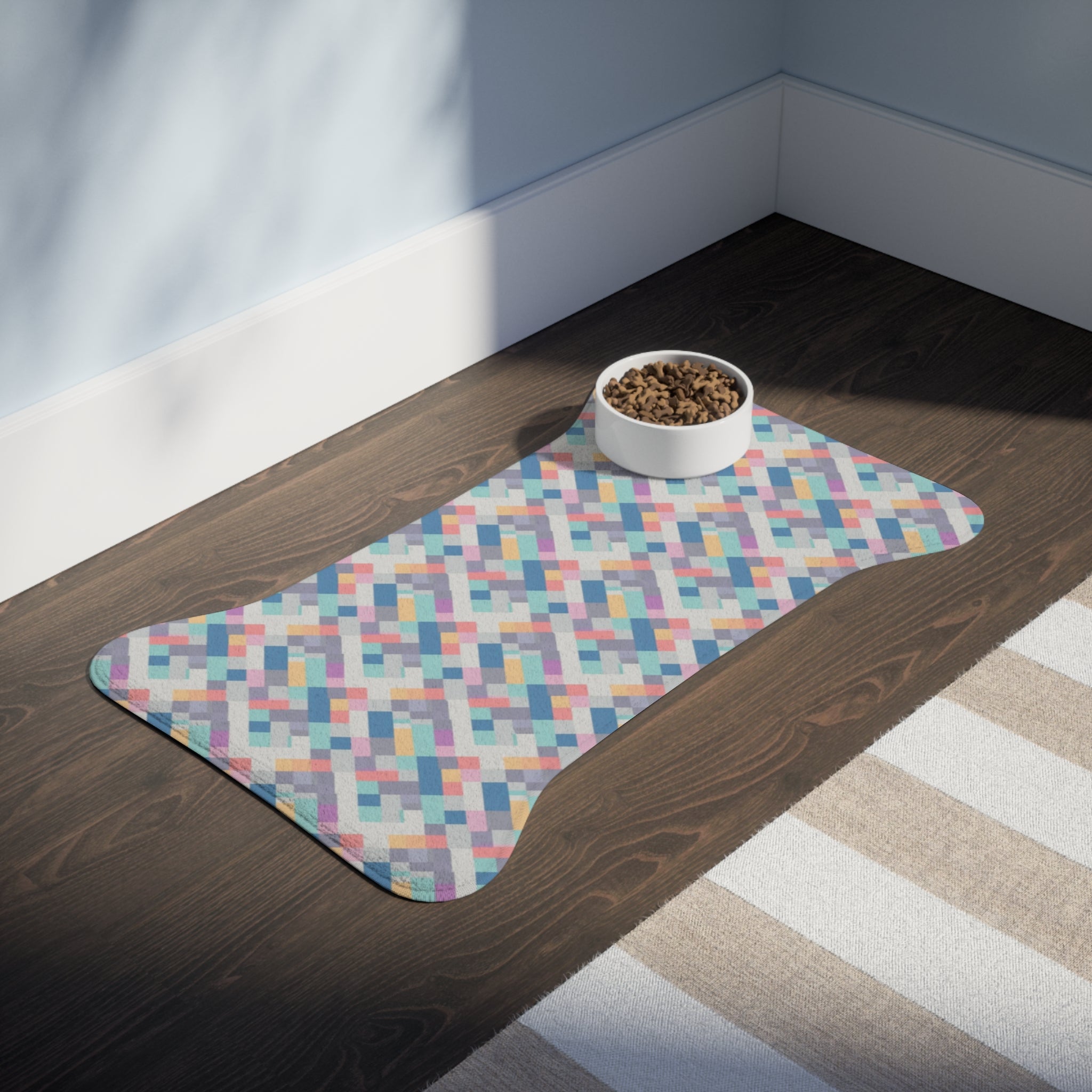 Pastel Pixel Weave in Diagonal Harmony - Pet Feeding Mat, pet mat, non-slip pet mat, cute pet mat