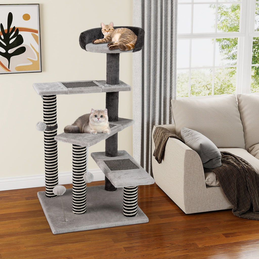 93 CM Tall Cat Tree Kitten Tower with Sisal and Jute Scratching Posts-Gray, climbing post, cat tree, cat post
