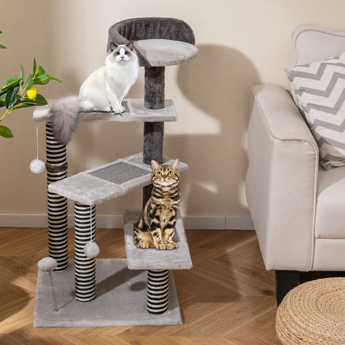93 CM Tall Cat Tree Kitten Tower with Sisal and Jute Scratching Posts-Gray, climbing post, cat tree, cat post
