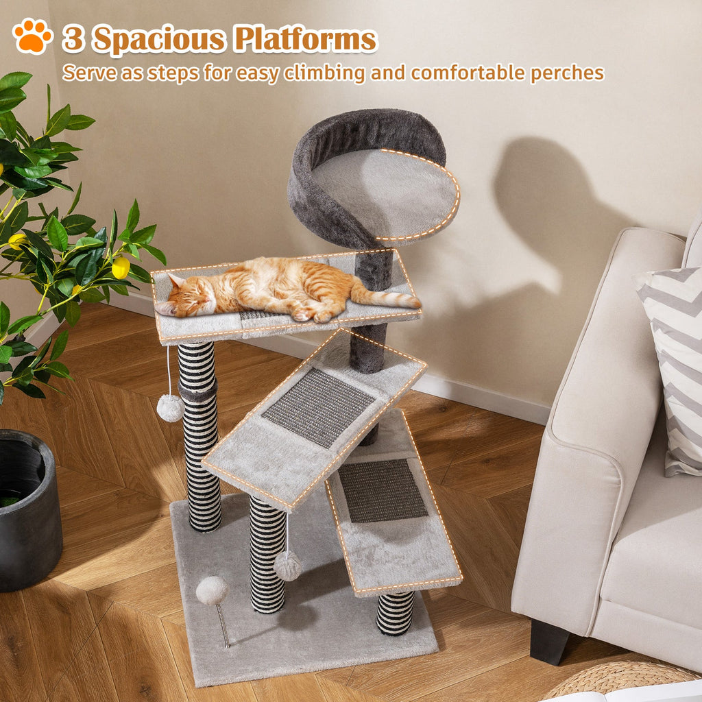 93 CM Tall Cat Tree Kitten Tower with Sisal and Jute Scratching Posts-Gray, climbing post, cat tree, cat post