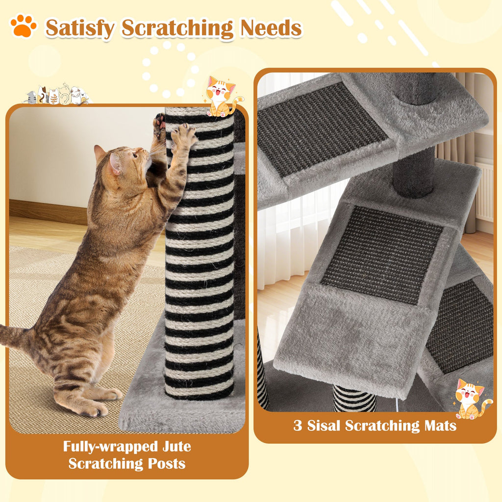 93 CM Tall Cat Tree Kitten Tower with Sisal and Jute Scratching Posts-Gray, climbing post, cat tree, cat post