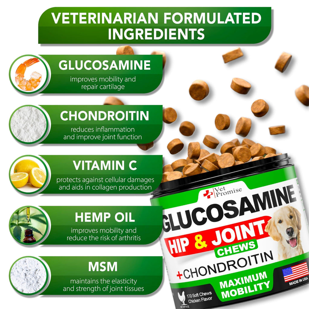 Glucosamine for Dogs 170 Mobility Chews Chondroitin MSM & Hemp